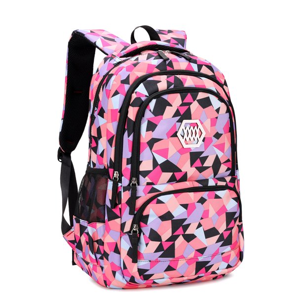 Mochila Bansusu con estampado geométrico para niñas y niños en edad escolar, color negro-L