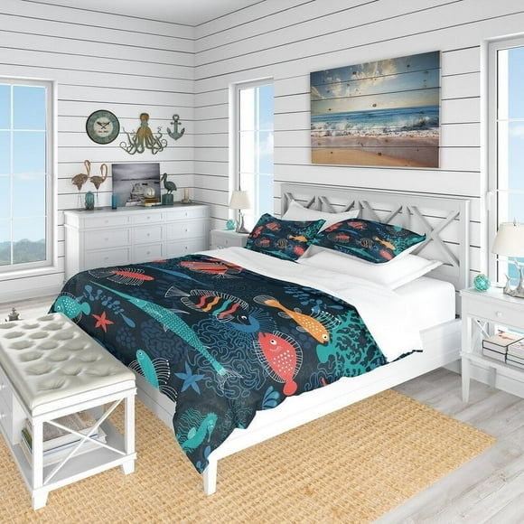 Designart Marine Life Juego De Cama Moderno Y Contemporáneo Funda Nórdica Y Fundas