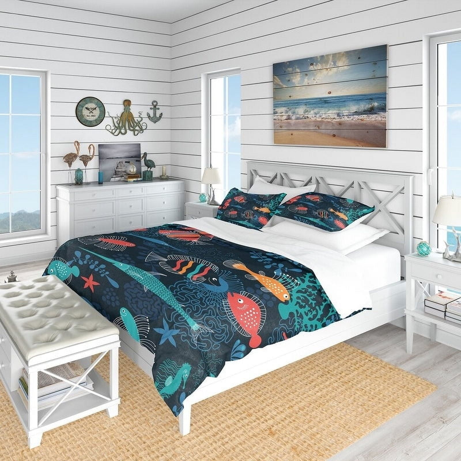 Milsleep - Designart 'marine Life' Juego De Cama Moderno Y Contemporáneo - Funda Nórdica Y Fundas