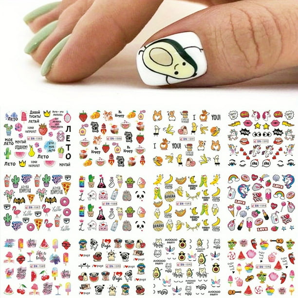Kawaii Panda Nail Art Stickers - Cute Bamboo Letter Designs for Water Decals and Watercolor Tattoos