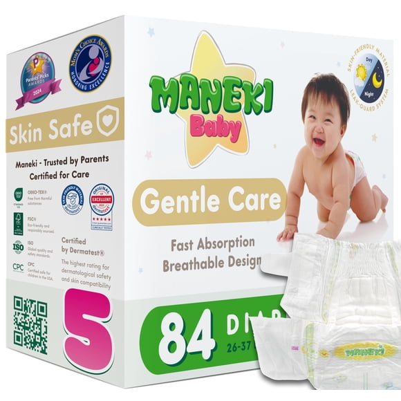 Pañales MANEKI talla 5 (84 uds) hipoalergénicos, sin fragancia y transpirables