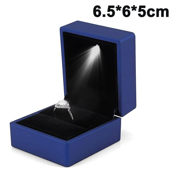 Caja para anillos con luz LED, estuche para regalo, expositor de joyas, organizador de almacenamiento para anillos de boda, regalo de compromiso o boda.