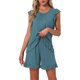 thumbnail image 1 of INSPIRE CHIC Conjunto de Pijama de Mujer con Mangas Volantes, Conjunto de Pantalones Cortos de Viscosa Suave y Transpirable con Cintura Elástica XS Verde Pavo Real, 1 of 6