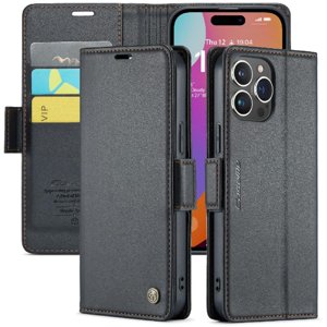 Caseme Tipo Cartera Iphone 15 Pro Max Con Cierre Magnético, Rfid, Tarjetero, Soporte, Carga Inalámbrica
