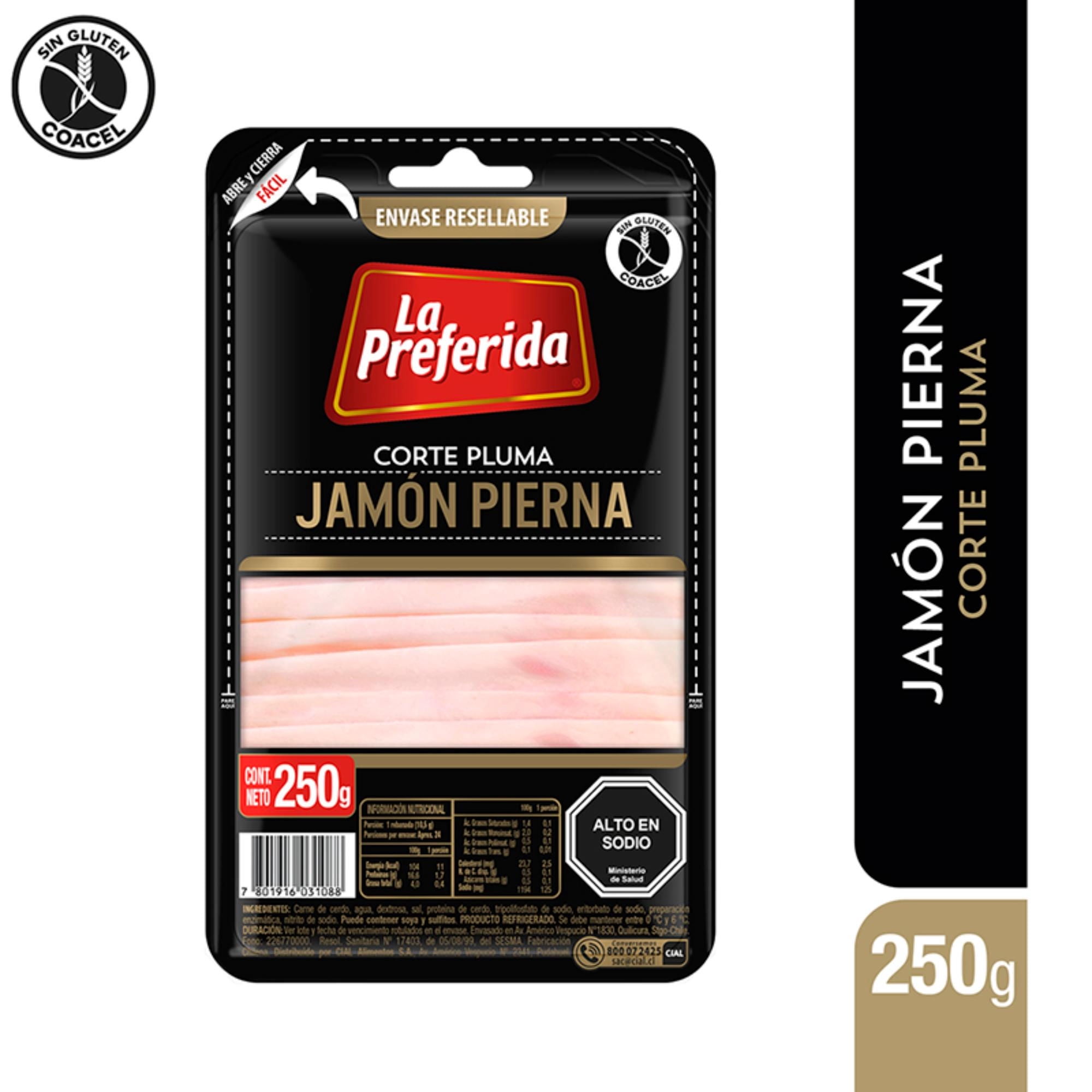 Jamón Pierna Tradicional Corte Pluma 250 g La Preferida
