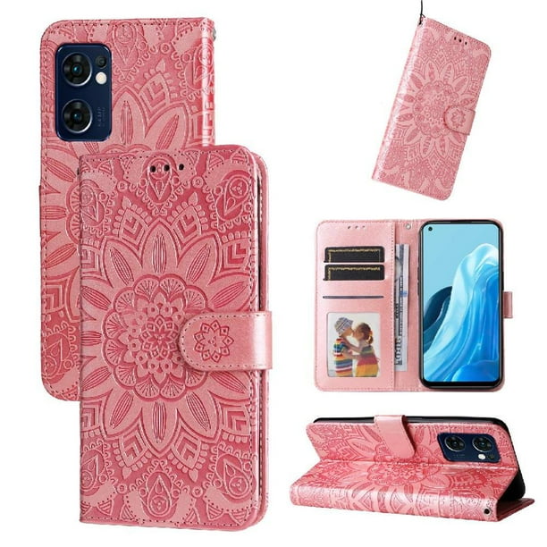 Funda tipo cartera FOXDOCK para OPPO Reno 7 5G , diseño girasol en relieve, cuero PU, cierre magnético, soporte y tarjetero