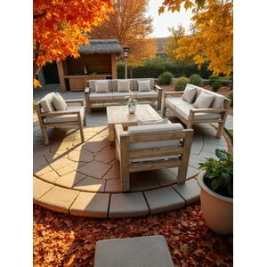 Terraza Rústica Miaruste Modelo Ambar 7 Cuerpos Color Madera Roble Cojinería Beige V2
