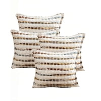 Genérico - Set De 4 Fundas De Cojin 45Cmx45Cm A Rayas Beige Con Colores Variados