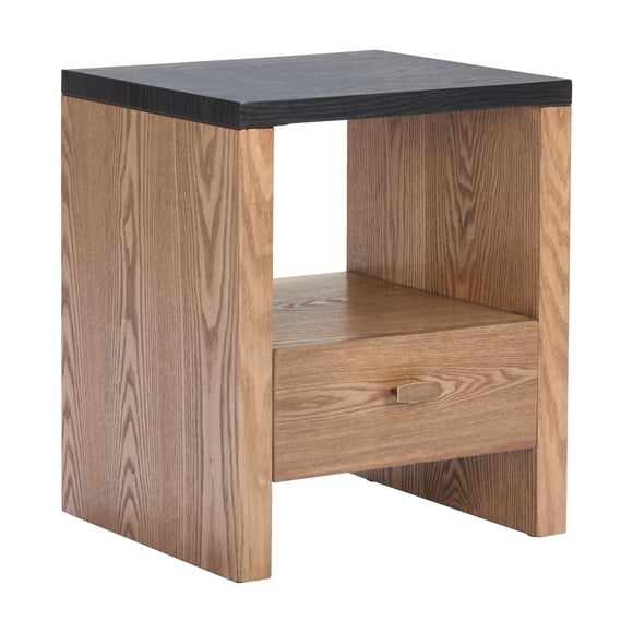Mesa lateral Zuo Natt negra de MDF con cajón y repisa