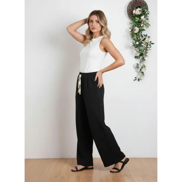 Pantalón Mujer Recto Casual Primavera Verano Algodón Tiro Alto 318