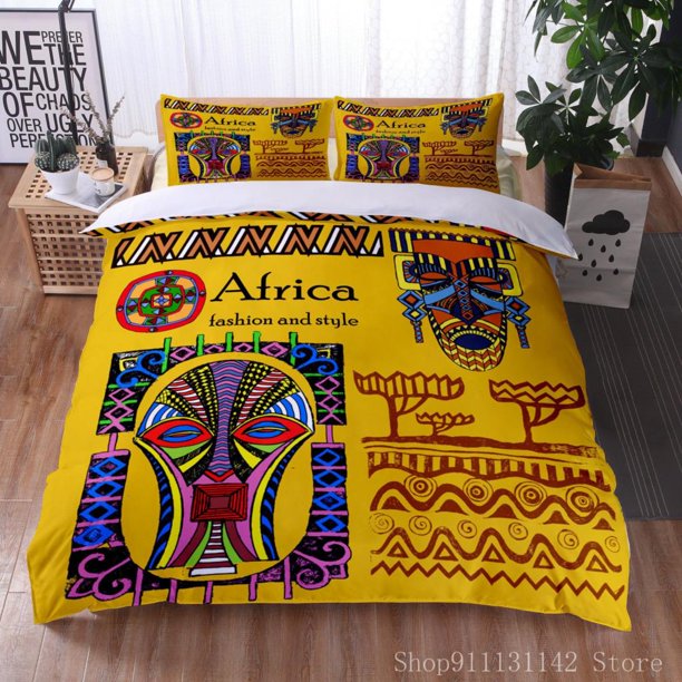 Home Textile African Mask Dance 3D Luxury Bedding Collection King Size 2/3 Computer Bed Quilt Cover Pillowcase Bedding Cloth