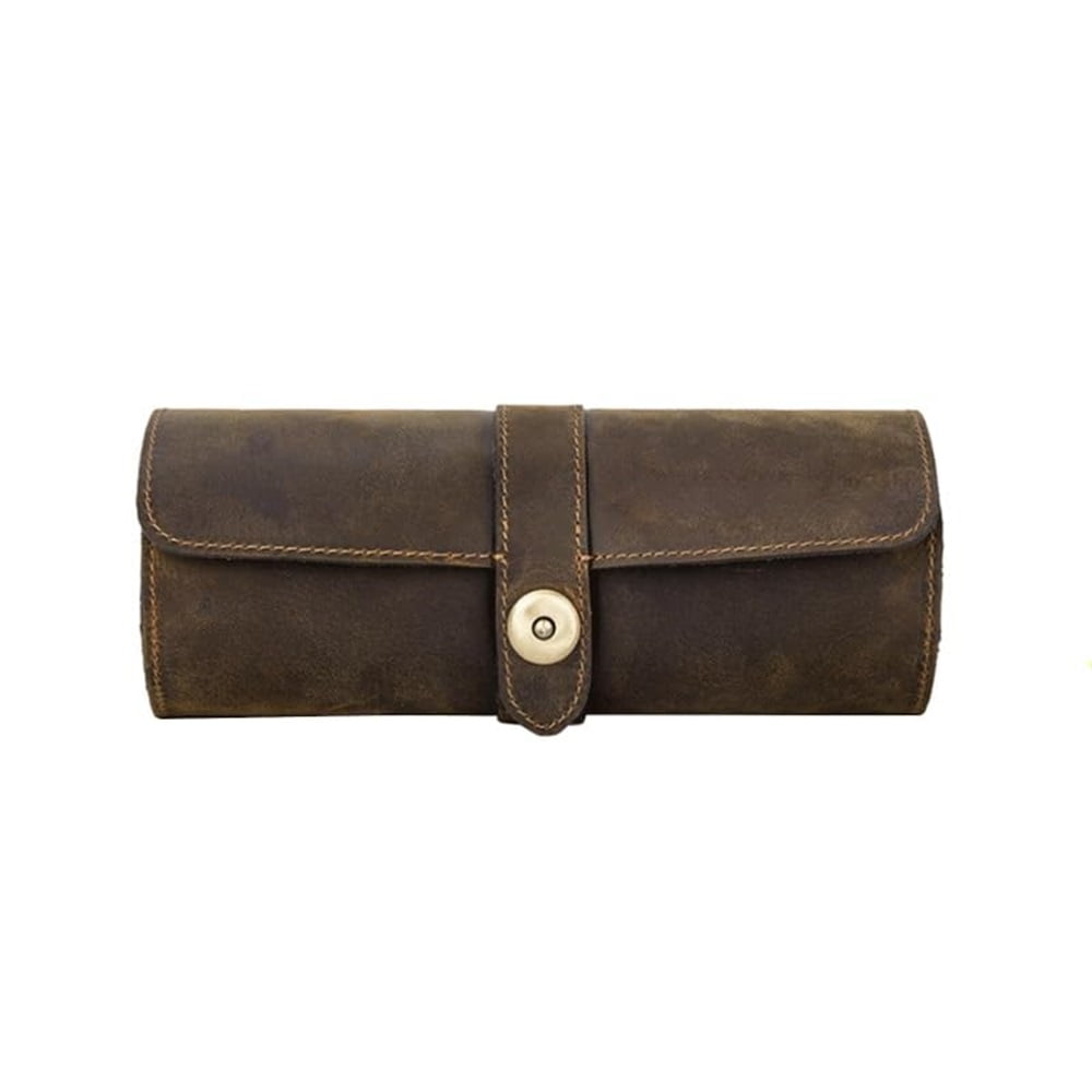 Xusx111 - Caso De Reloj De Viaje De Cuero Genuino, Caso De Rollo De Cuero De 3 Relojes Para Relojes Y Pulseras-café