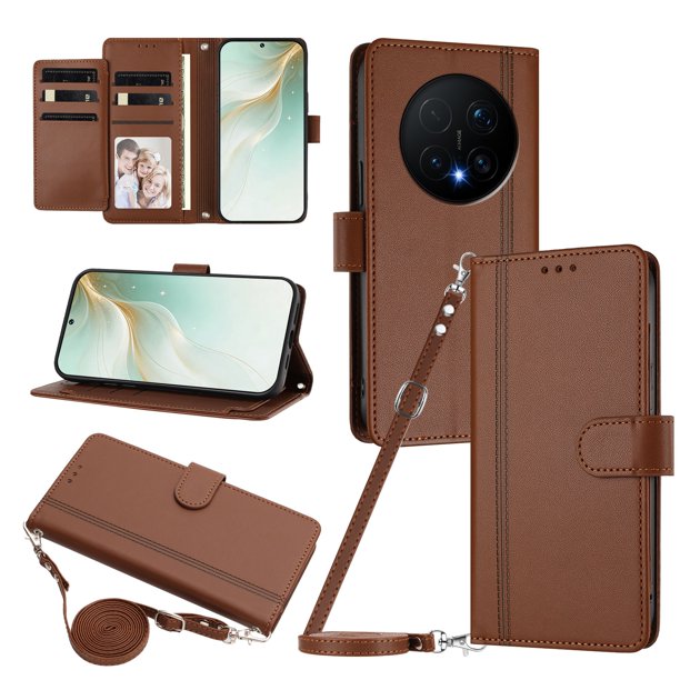 Funda Tipo Libro para Honor Magic 8 Pro con Ranuras para Tarjetas, Marrón