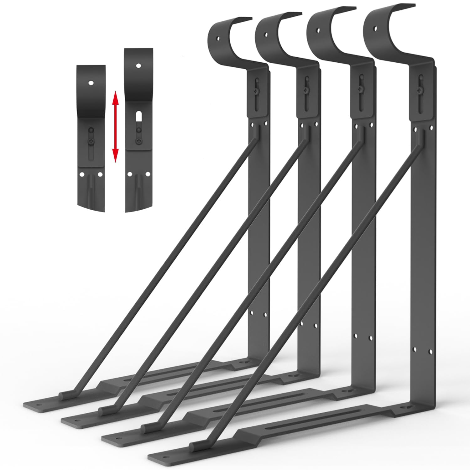 Broset Rod Soportes Eau, 4 Unidades, Ajustables, Acero Negro, 32 — 34 Cm