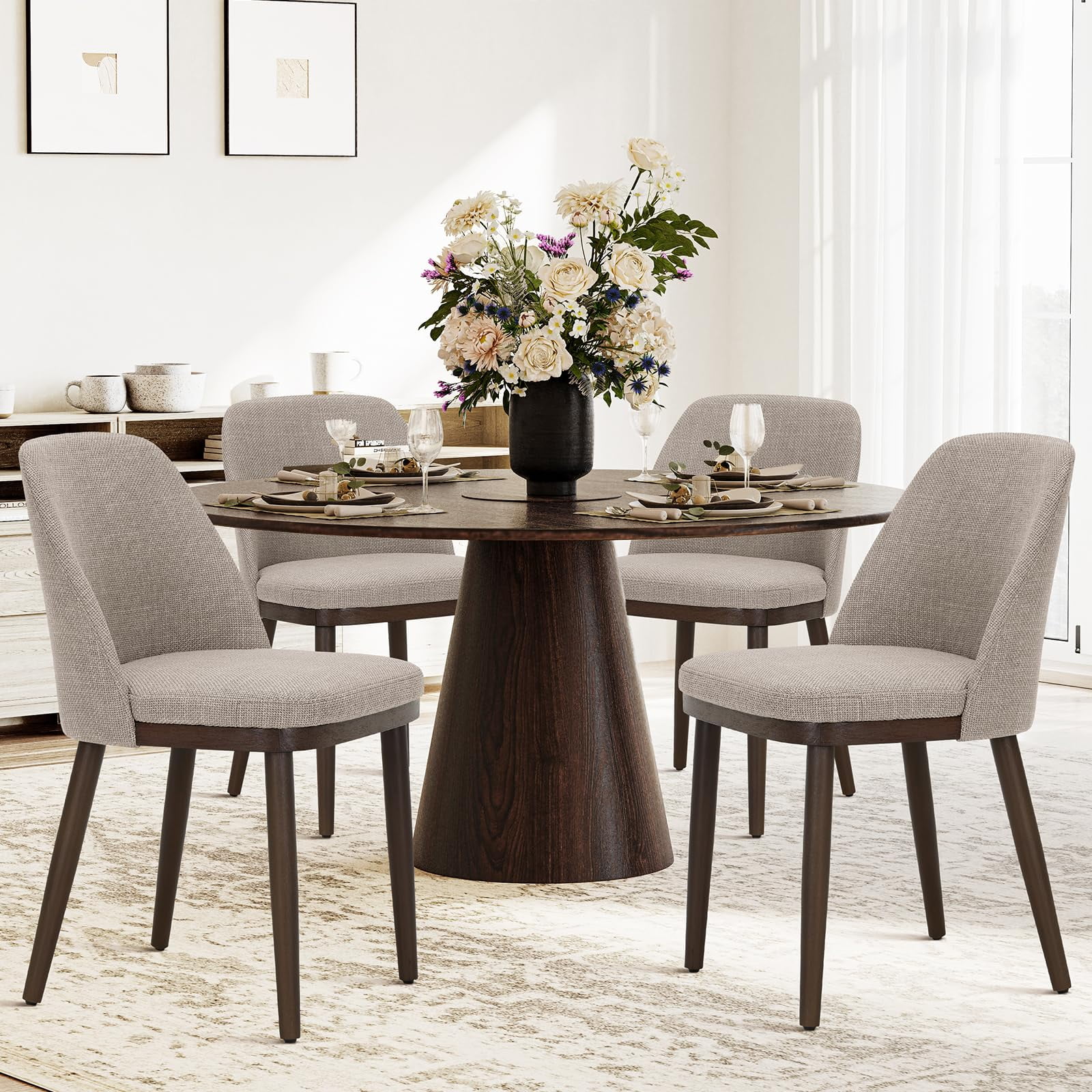 Sillas De Comedor Colamy Juego De 4 Tapizadas Con Tela Y Patas De Madera