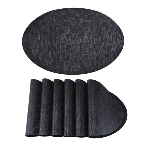 Juego de 6 manteles individuales de cuero para decoración de mesa de comedor de cocina, lavables, resistentes al calor, manteles individuales negro y dorado de 16.9x11.8 pulgadas