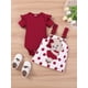 thumbnail image 2 of Cute & Stylish Baby Girls Outfit - Flutter Sleeve Onesie Romper & Polka Dot Bear Embroidery Suspender Dress Set, 2 of 5