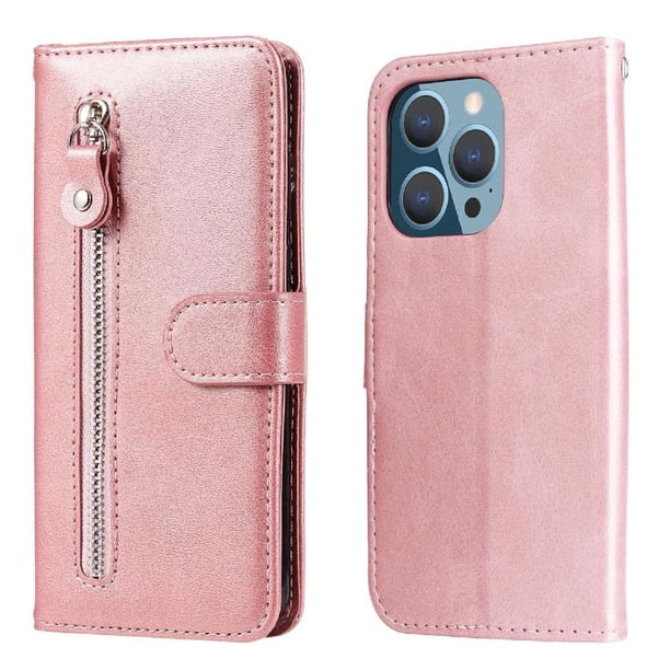 Funda con Cremallera para iPhone 13 PRO MAX, Carcasa Cartera de Cuero PU con Soporte y Tarjetero