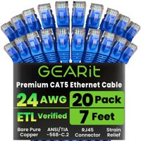Cable De Conexión Ethernet Gearit Cat5E De 7 Pies, 20 Unidades, Azul