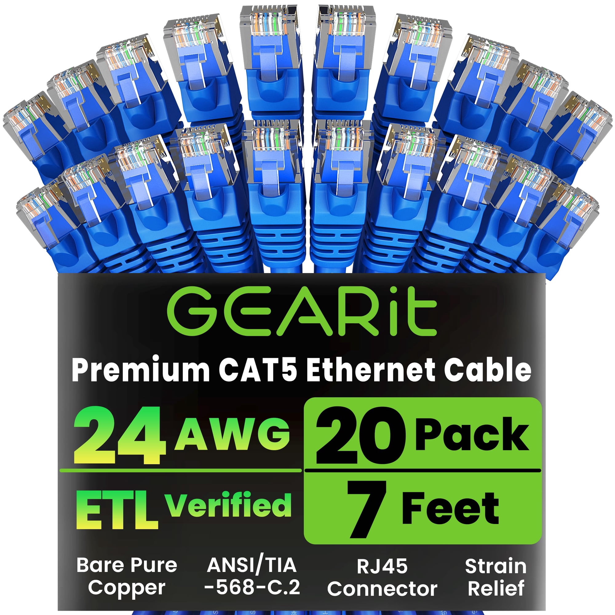 Cable De Conexión Ethernet Gearit Cat5e De 7 Pies, 20 Unidades, Azul