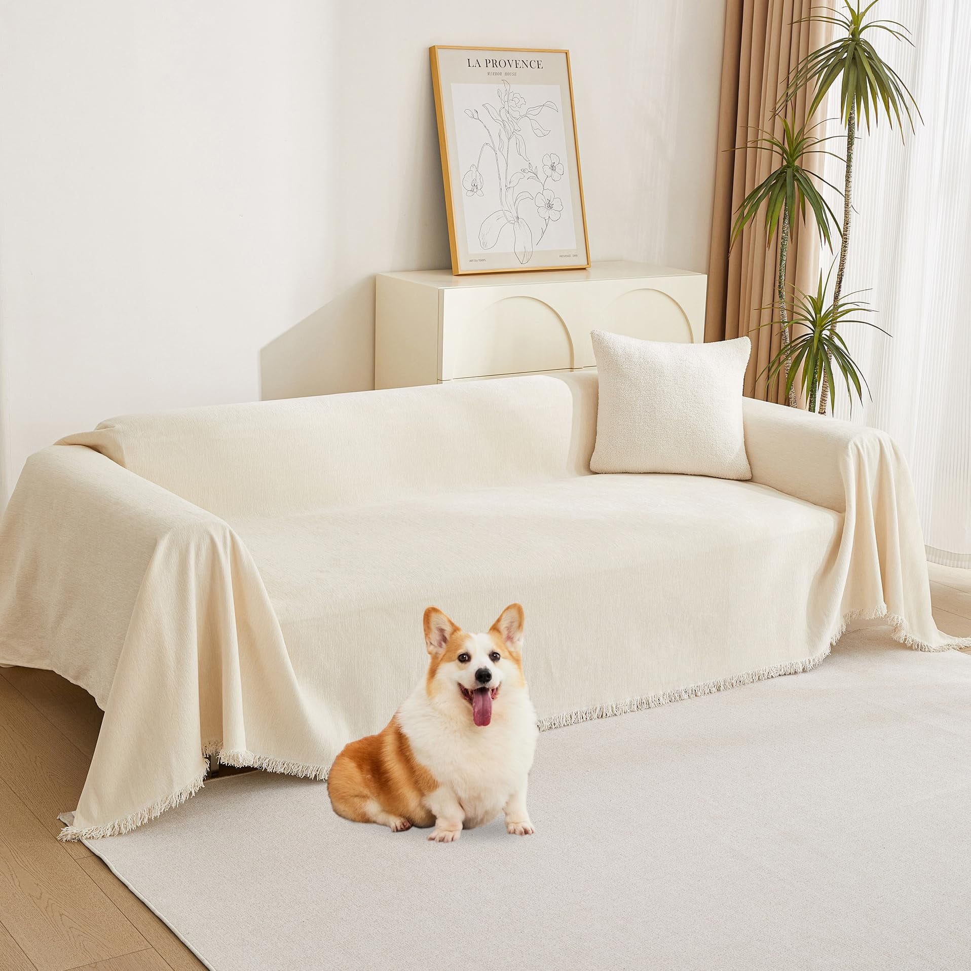 Funda De Sofá Mysky Home De Chenilla Beige Bohemio Para Sofá En Forma De L