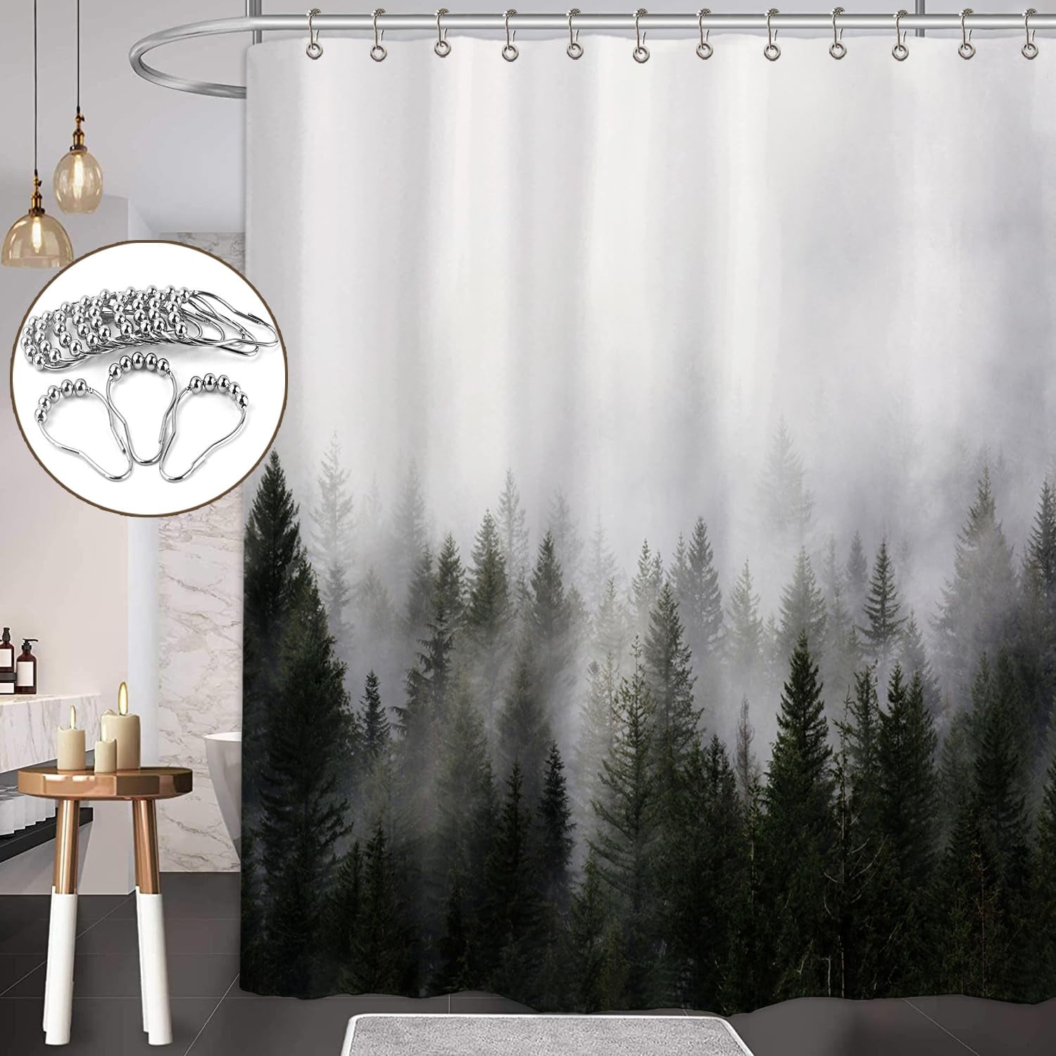 Cortina De Ducha Ortigia Verde Oscuro Misty Forest 180x180 Cm