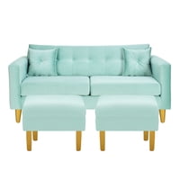 Bodevir - Sofa New Retro 3C + 2 Pouf Felpa 01 Verde Agua