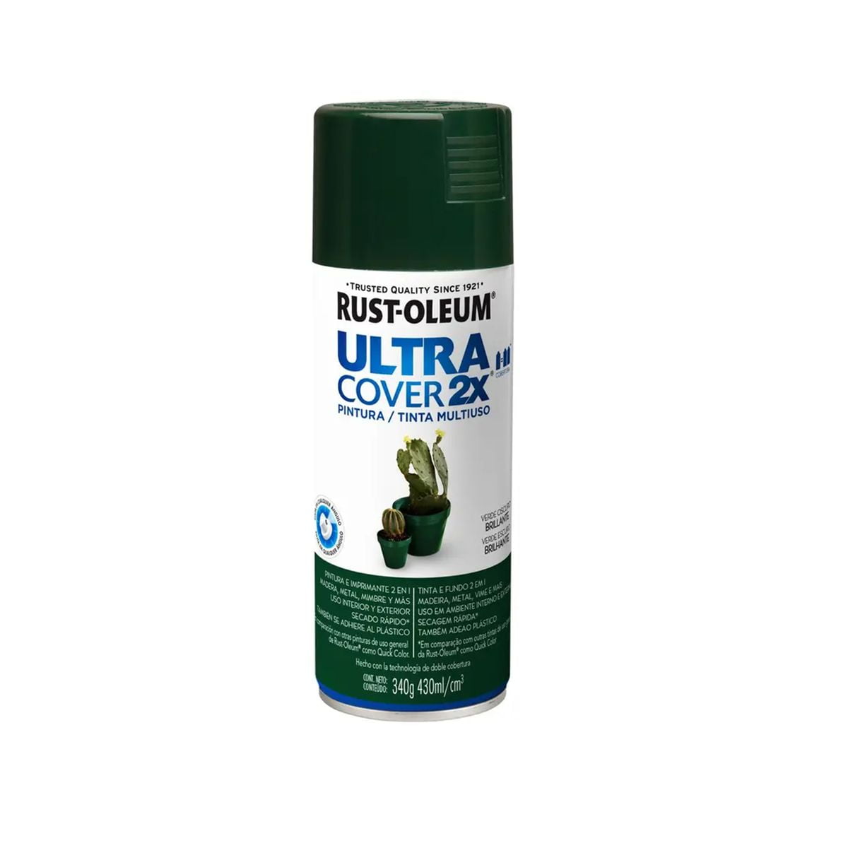 Rust-oleum - Pintura En Spray Ultra Cover 2x Multiuso Verde Oscuro Brillante 340 G