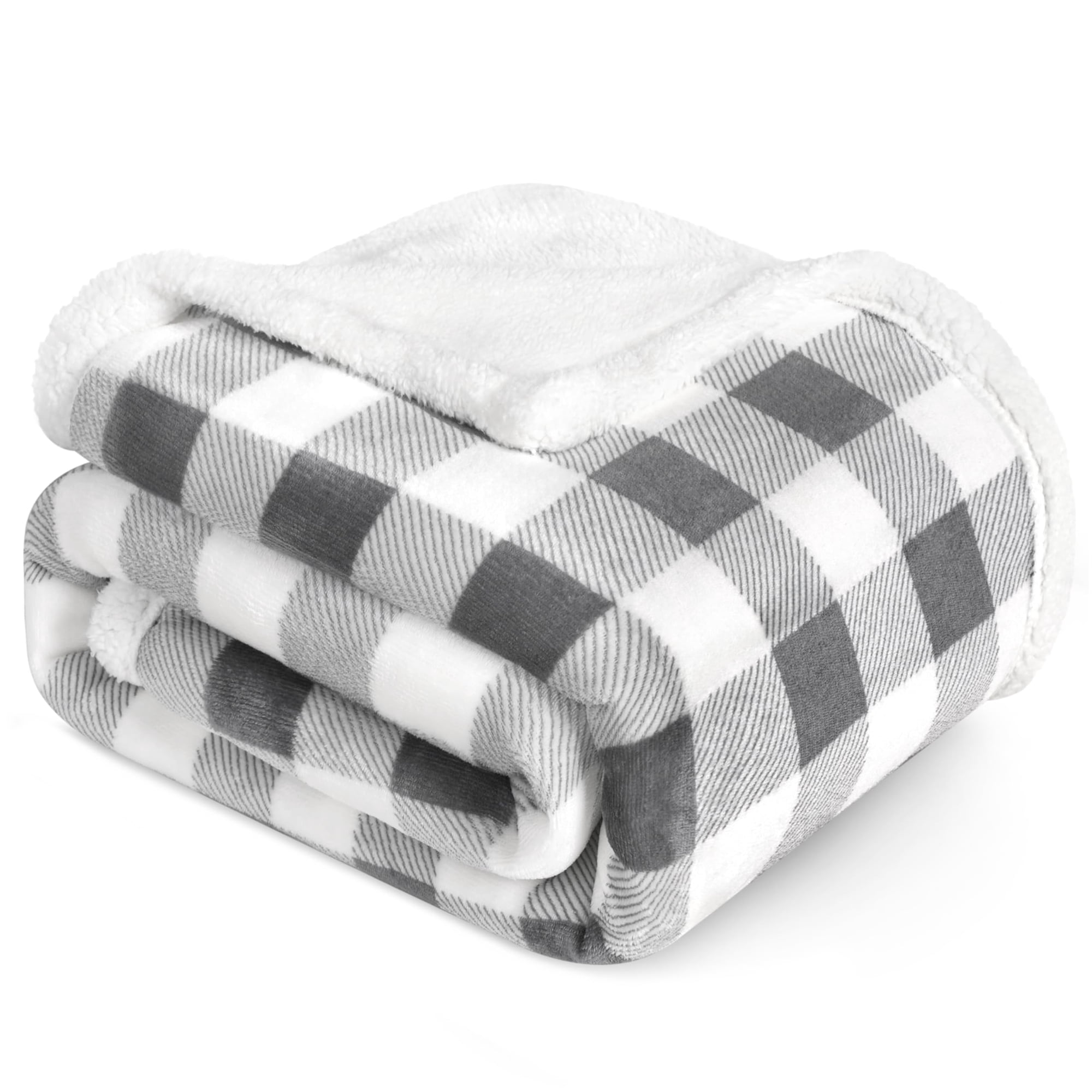 Manta Pavilia Buffalo Plaid Sherpa Gris Claro 50x60