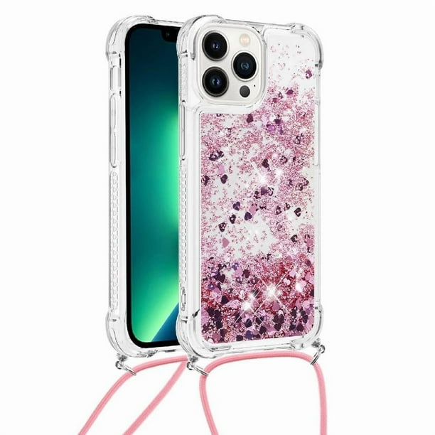 Funda FOXDOCK para iPhone 13 Pro Max con Cuerda Ajustable, Brillo Líquido, Protección Antigolpes y Lente – Ideal para Regalo