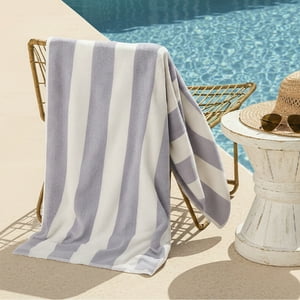 Toalla De Playa Nautica 100% Algodón 163X81 Diseño Rayas Gris