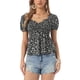 thumbnail image 1 of INSPIRE CHIC Blusa Floral para Mujer de Regreso a Clases Cuello Corazón Manga Corta Abullonada Top Peplum Fruncido Negro Floral S, 1 of 6