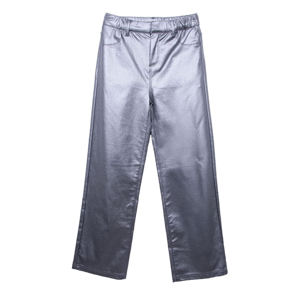 Pantalón Niña Recto Brillante Plateado