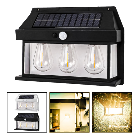 Genérico - 6 Farol Solar Aplique Pared 3 Ampolletas Led Sensor L Cálido