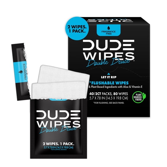 Toallitas desechables Dude Double Deuce, paquete de 2, 80 toallitas sin perfume