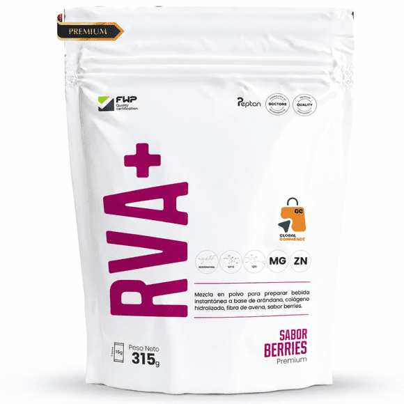 RENOVA+ FWP Colágeno Hidrolizado con Biopéptidos Activos Peptan® Resveratrol, Coenzima Q10, Magnesio y Zinc