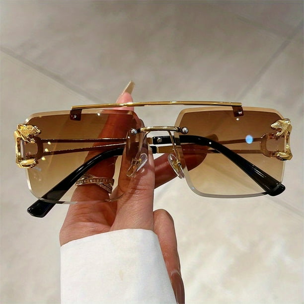 Stylish Rimless Sunglasses for Women & Men - UV400 Protection, Animal Decor & Gradient Lens - Perfect for Beach Parties!