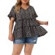 thumbnail image 1 of Agnes Orinda Blusa de Mujer Talla Grande Estilo Boho Floral con Cuello en V, Mangas con Volantes, Capas de Babydoll 4X Negro Púrpura, 1 of 8