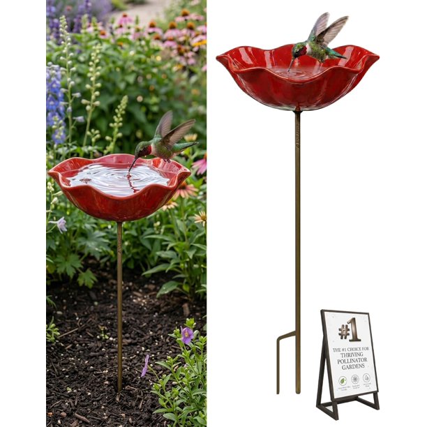 Estaca jardín flor metal hecha mano baño pájaros estación riego abejas regalo polinizadores
