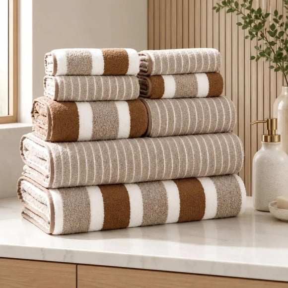 Set 8 Toallas De Baño Secado Rapido Distintos Tamaños Deco beige