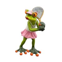 Magideal - Estatua De Rana De Tenis, Adorno De Mesa, Figura Decorativa, Escultura De Animal Para Escritorio De Oficina, Estantería, Sala De Estar, Regalo De Cump Falda Rosa