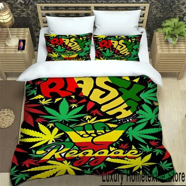 Bob Marley Reggae Music Maple Leaf Bedding Set Boys Girls Size Duvet Cover Pillowcase Bed boys Adult Bed Sheets
