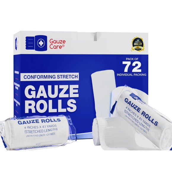 Rollos de gasa para el cuidado de gasa, paquete de 72 unidades, de primera calidad, 10 cm x 3,7 m