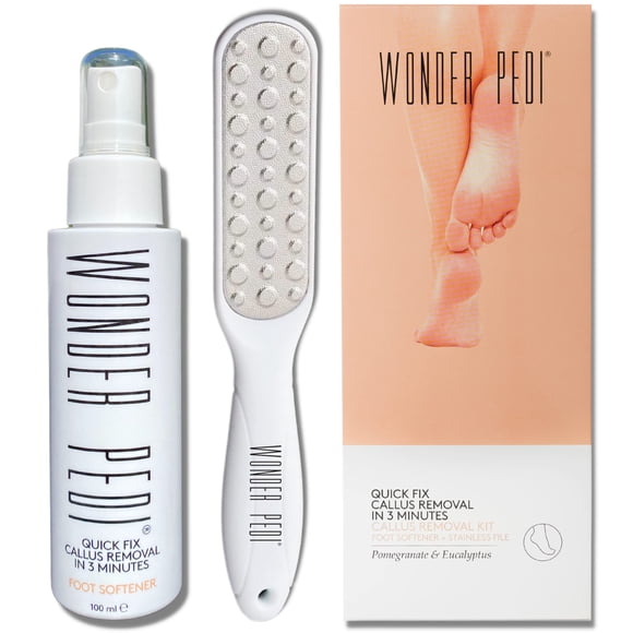 Removedor de callos Wonder Pedi con spray para pies y lima metálica exfoliante