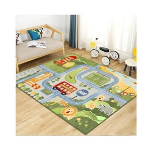 Kivara - Alfombra Infantil Ciudad 80X120 Cm Tapete Dormitorio Sala Multicolor