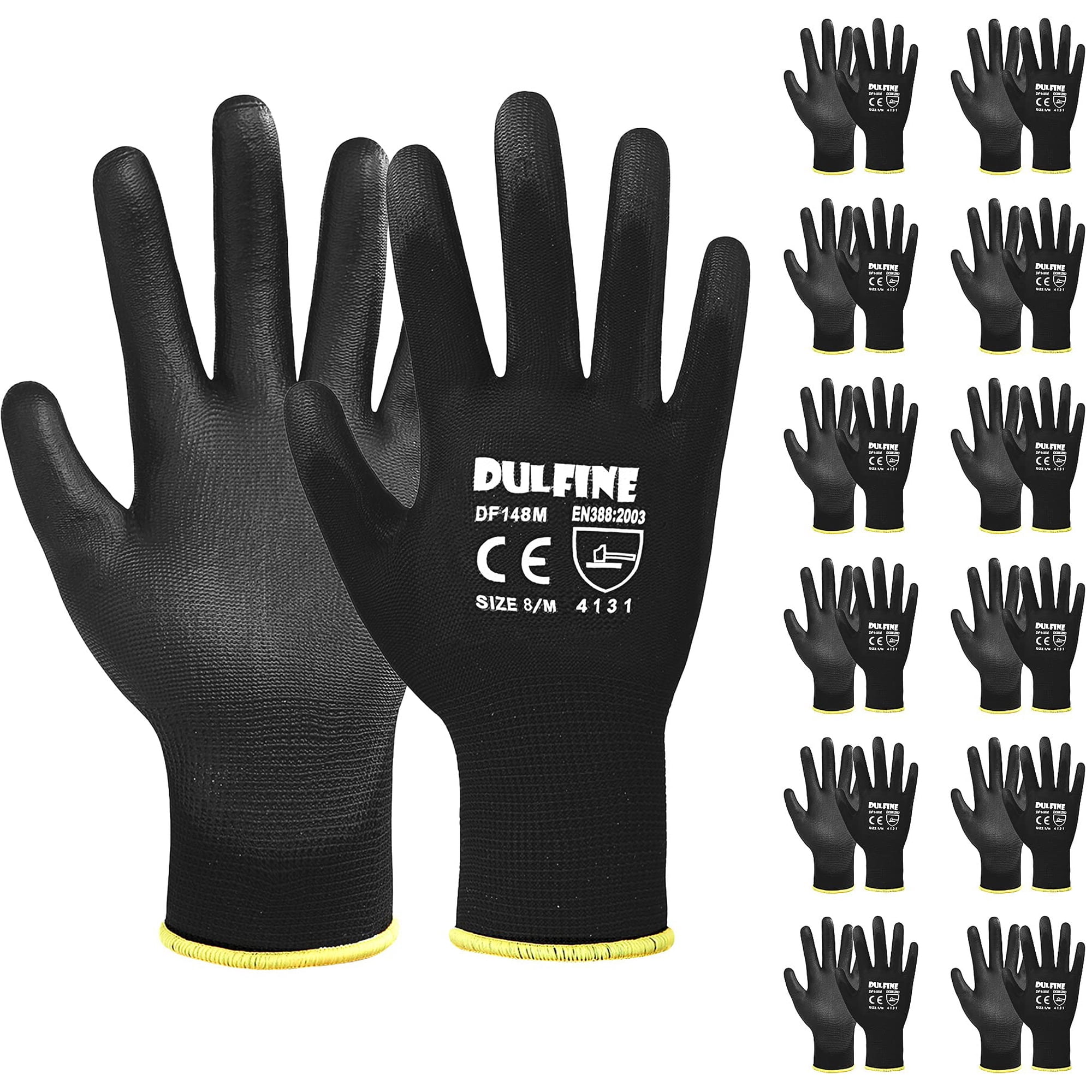 Guantes De Trabajo Dulfine Ultrafinos Con Revestimiento De Poliuretano, 12 Pares, Para Hombre