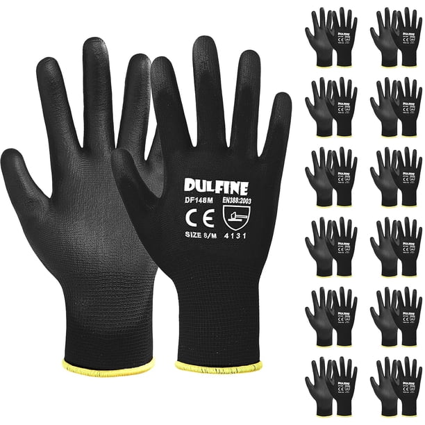 Guantes de trabajo DULFINE ultrafinos con revestimiento de poliuretano, 12 pares, para hombre