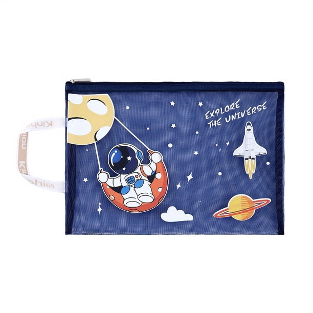 1pc Space-Themed Astronaut Document Bag - Durable Nylon Mesh Pencil Case for Students