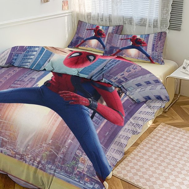 Cartoon Spiderman Kid Boy Room Decor Size Bedding Set for 3 Piece Bedding with 1 Flat Sheet And 2 Pillowcases Twin
