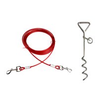 Magideal - Cable De Para Perros Y Estaca Para Correa De Perro Exterior Con Estaca, Estaca En Espiral Antióxido, Correa Para Perros Para Acampar, Cachorro, Cable Rojo 300Cm